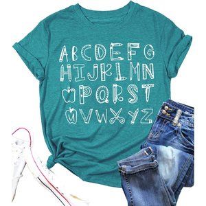 Women Teaching Tshirt Alphabet Graphic Tops Kindergarten Teachers Gift T-Shirt